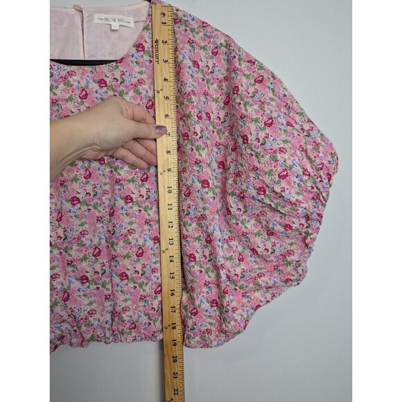 Free The Roses Women's Voluminous Crop Top L Puff Sleeve Floral Pink - Picture 10 of 13